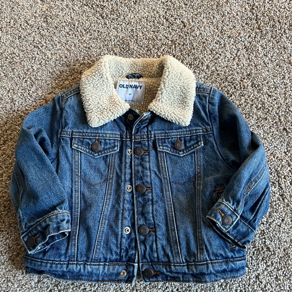 Old Navy Kids Blue Denim Jacket with Cream Sherpa Collar